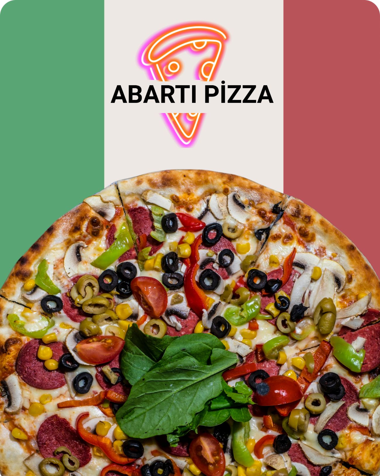 KARIŞIK PİZZA (BÜYÜK BOY) - PİZZA SOSU,MOZERELLA PEYNİRİ, SUCUK,SOSİS,MANTAR,DİLİM MISIR,ZEYTİN,KAPYA,YEŞİL BİBER.