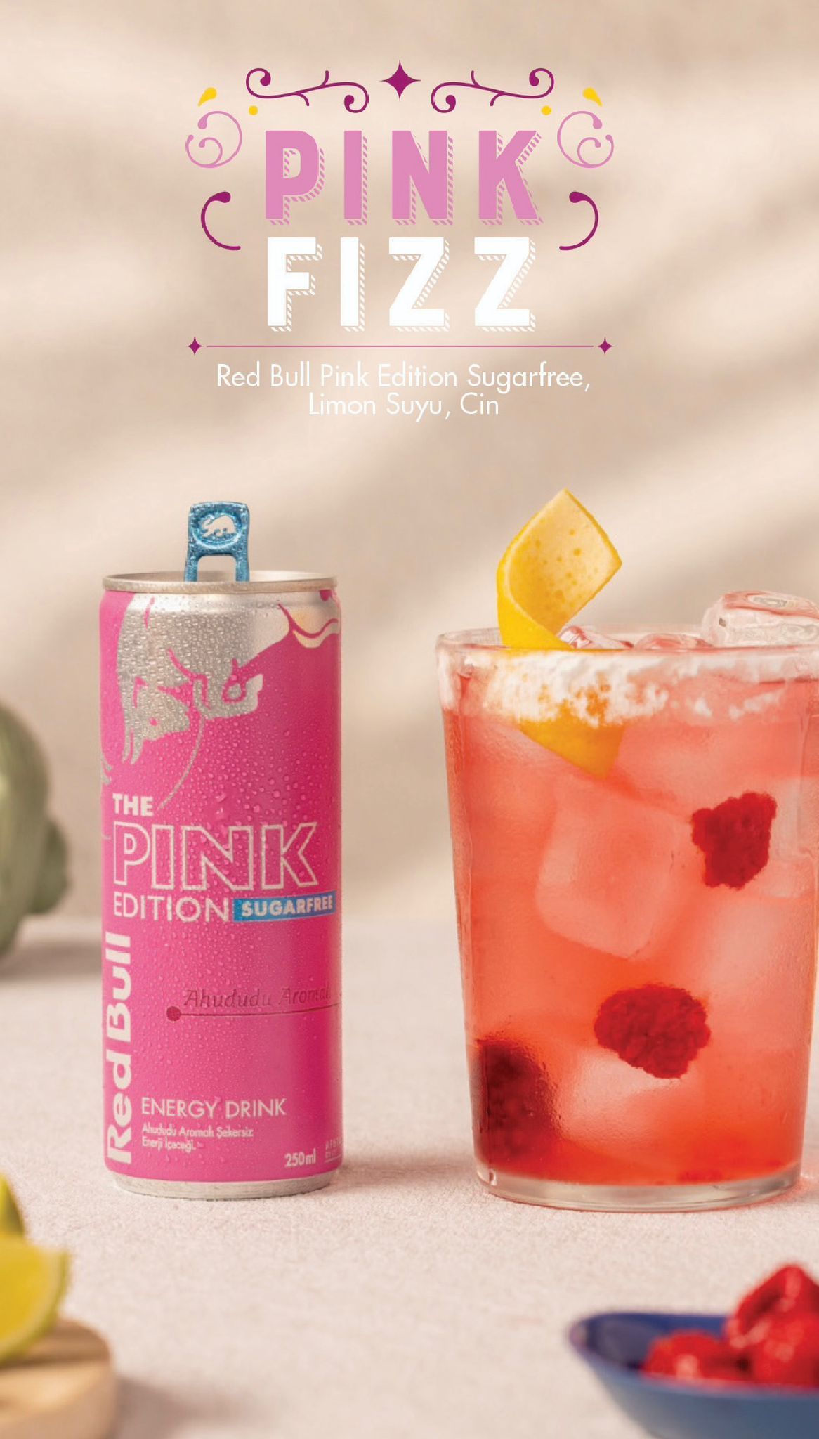 Pınk Fızz - Beefeater, Limon Suyu, Red Bull Pink Edition
