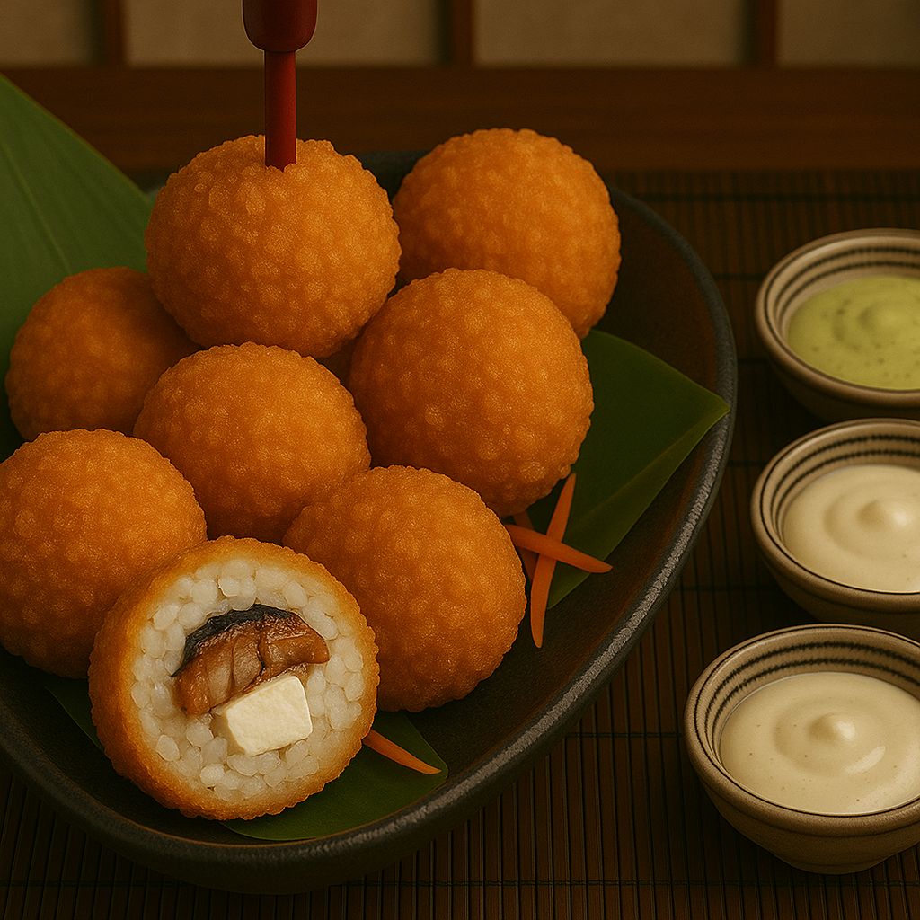 Unagi - Cheese Rokuma - Unagi yılan balığı ve Philadelphia peyniri dolgulu panelenerek kızartılmış sushi dilimleri, yanında seçeceğiniz 1 çeşit sos ile birlikte servis edilir.