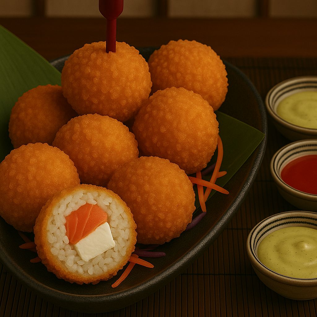 Sake - Philadelphia Rokuma - Taze Norveç Somonu ve Philadelphia peyniri dolgulu panelenerek kızartılmış sushi dilimleri, yanında seçeceğiniz 1 çeşit sos ile birlikte servis edilir.