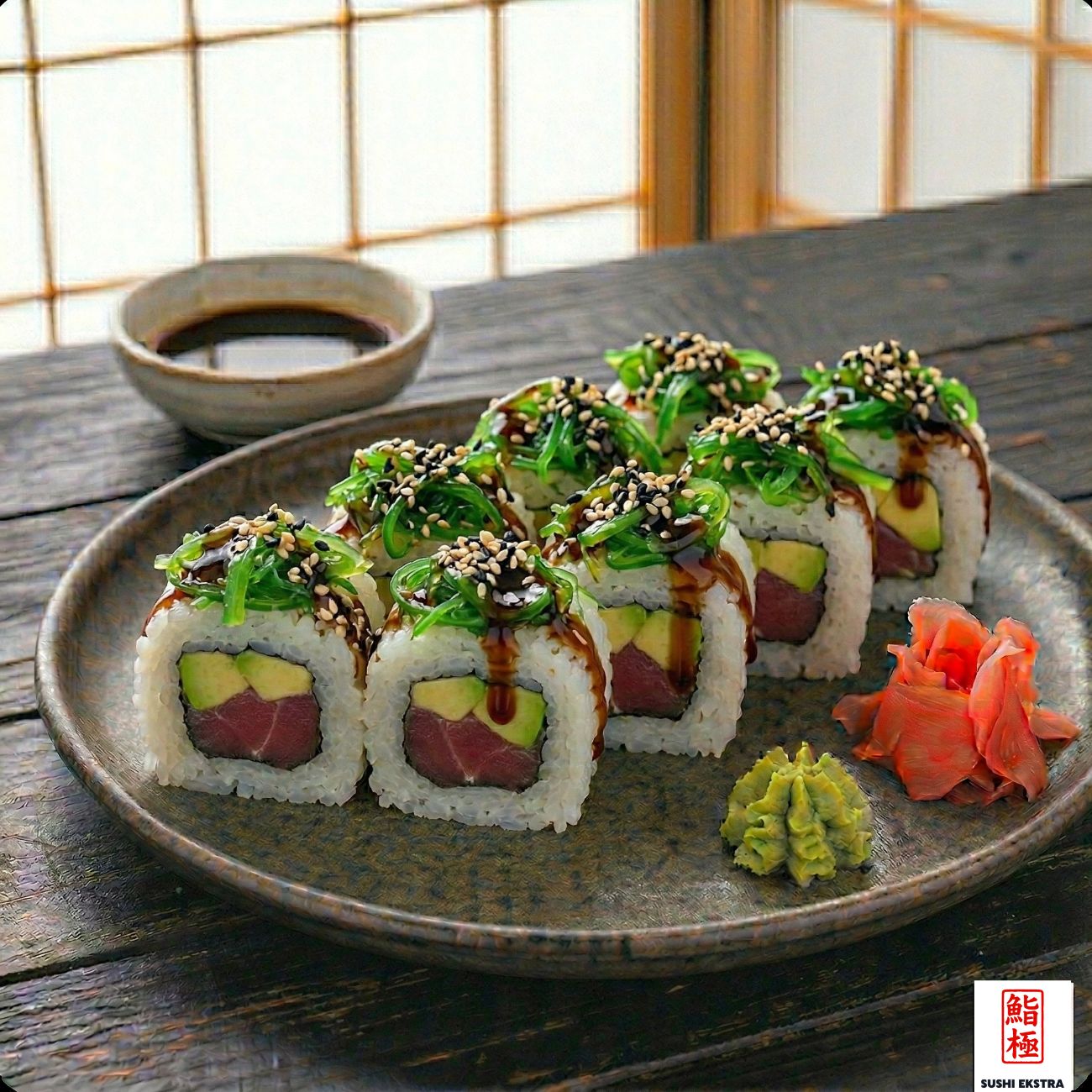 KOTO ROLL - İçi: Orkinos, avokado Üzeri: Wakame yosunu, kabayaki sos ve susam