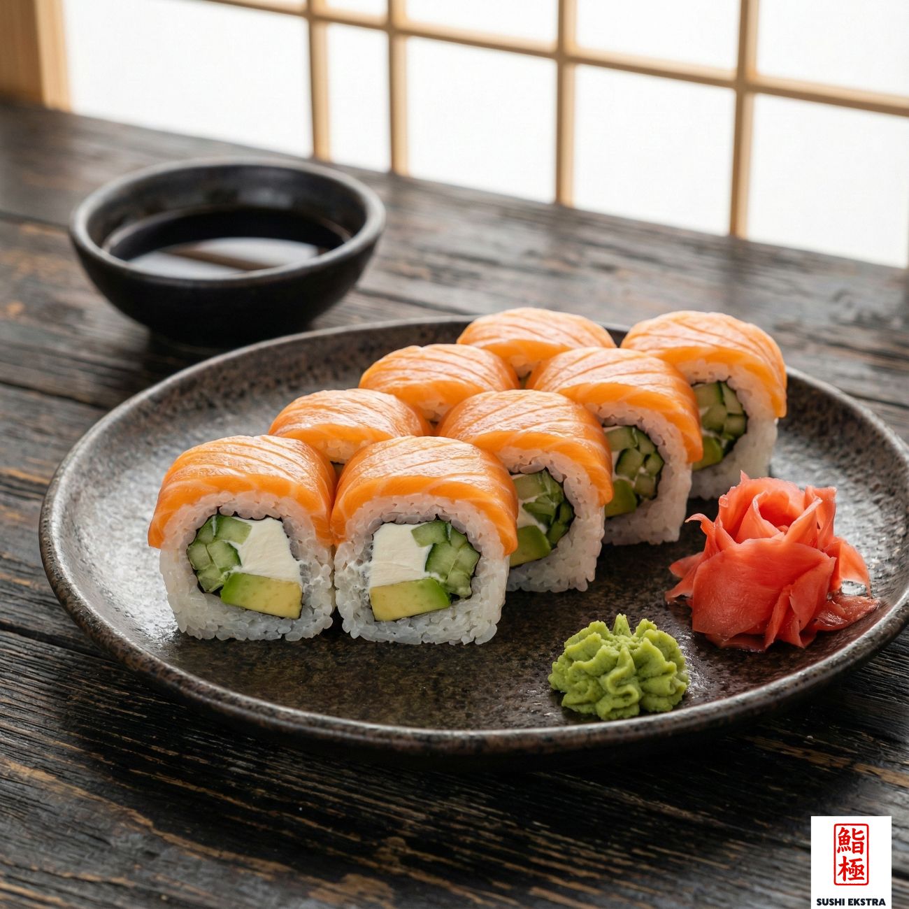 PHILADELPHIA ROLL - Philadelphia peyniri, salatalık, avokado / üzeri taze somon ile