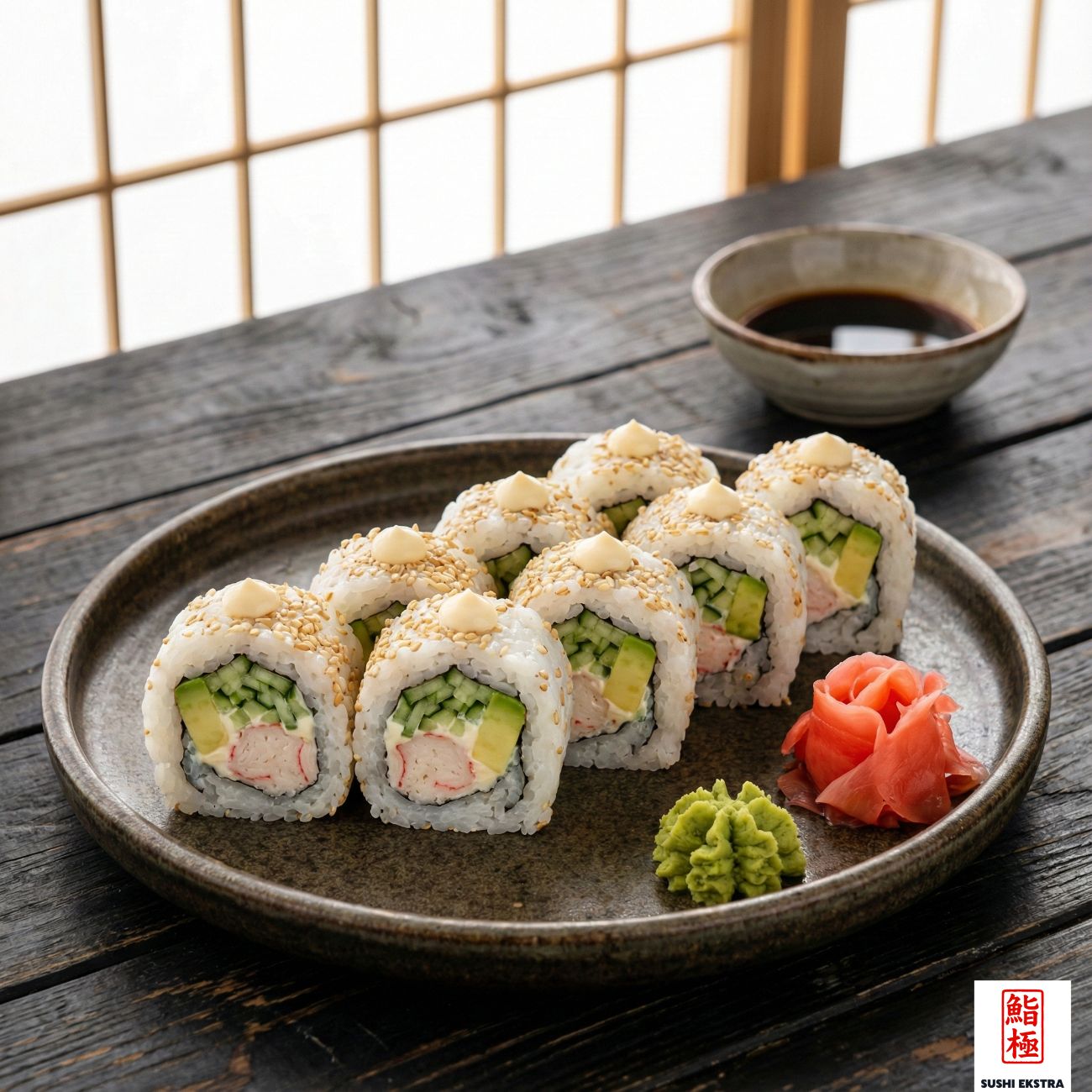 CALIFORNIA ROLL SUSAM - Salatalık, avokado, mayonez / üzeri susam ile