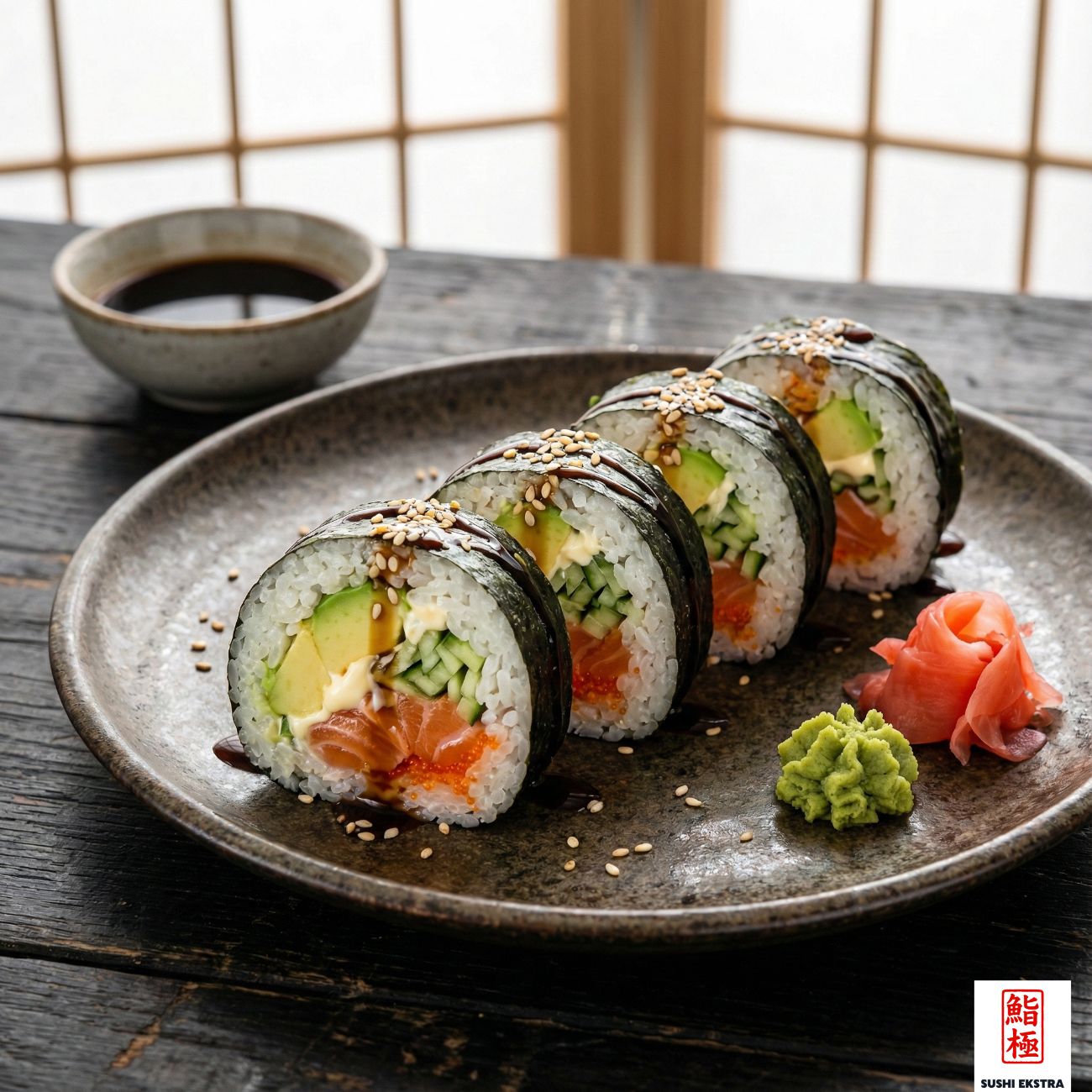 FUTO CALIFORNIA SALMON TOBIKO - Norveç somonu, mayonez, salatalık, avokado, tobiko havyarı