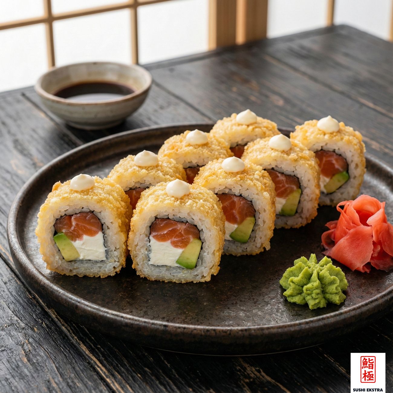 KIZARMIŞ BOSTON ROLL - Taze somon, avokado, philadelphia peyniri / Bütün olarak kızartılır üzeri  mayonez