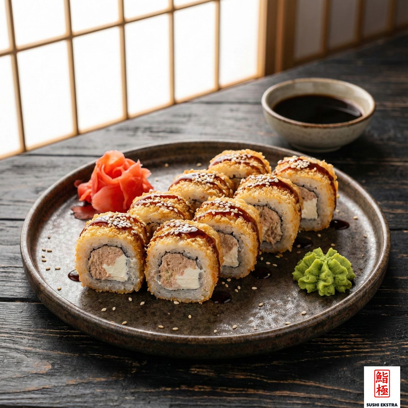 FRIED TUNA ROLL - 🥫Konserve Ton Balığı, Kewpie Mayonezi, Philadelphia Peyniri / Bütün olarak kızartılır ve Kabayaki sosu ve susam ile servis edilir