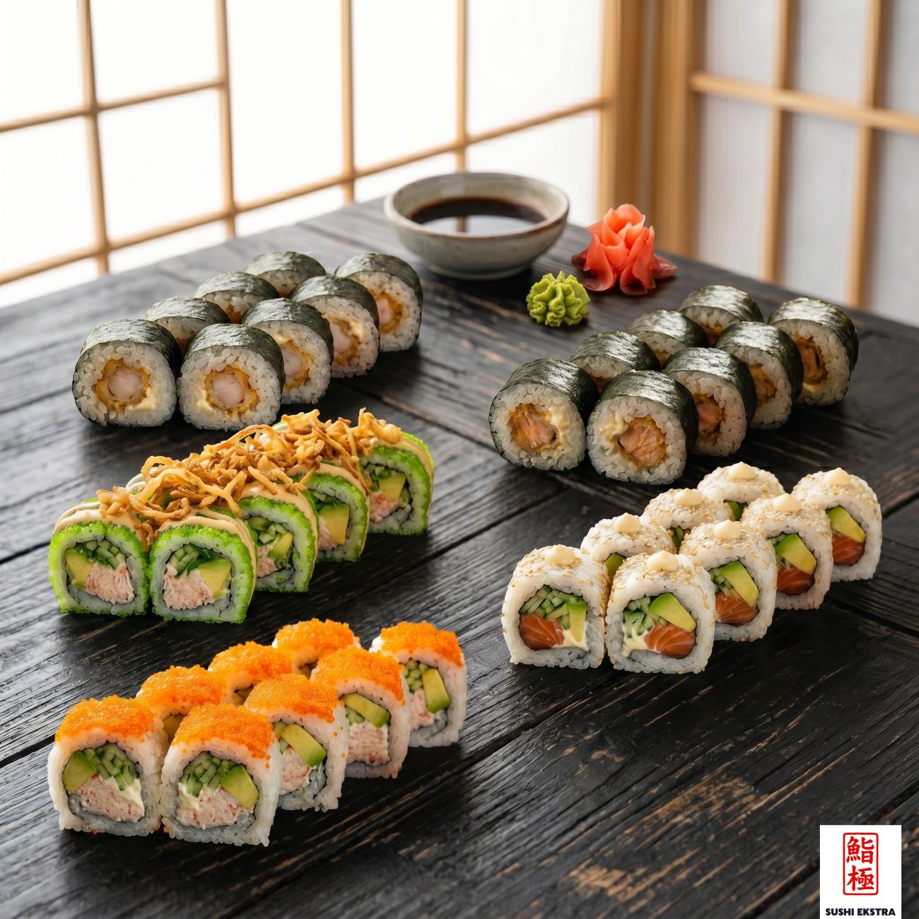 HABA SET - Kari Sake Maki (8), Crispy Kani Maki (8), California Roll Tobiko (8), Kani Gome Roll (8), Salmon California Roll Sesame (8)