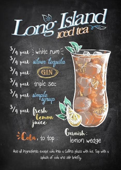 Long Island Ice Tea - Absolut Vodka, Havana Club, GorDon Gin, Olmeca Silver, Triple Sec, Sweet & Sour, Kola