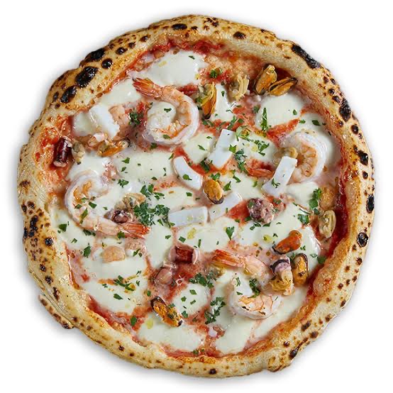 Pizza di Mare - Domates Sosu, Mozzarella Peyniri, Ton Balığı, Midye, Karides, ve Siyah Zeytin