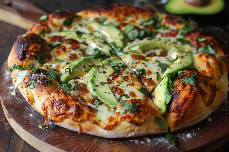 Pizza Avocado - (Vegetarian) Pesto Sos, Fior di Latte Taze Mozzarella, Mısır Tane, Kuru Domatesi ve Avokado Dilimleri ve Roka