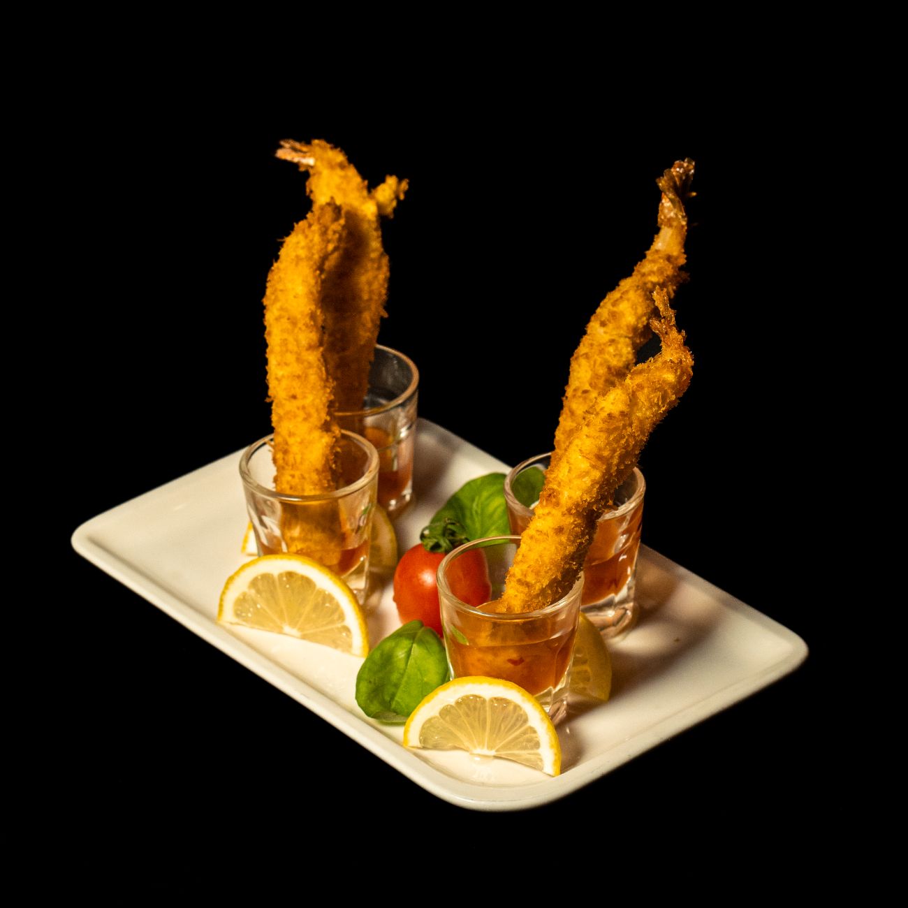 KARİDES TEMPURA - 100 gr. Jumbo Karides (Akdeniz Yeşillikleri, Çeri, Tereyaki Sos ve Sweet Chili Sos ile)