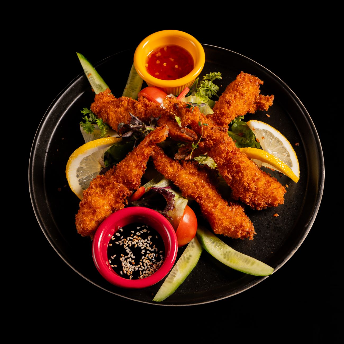 KARİDES TEMPURA - 100 gr. Jumbo Karides (Akdeniz Yeşillikleri, Çeri, Tereyaki Sos ve Sweet Chili Sos ile)