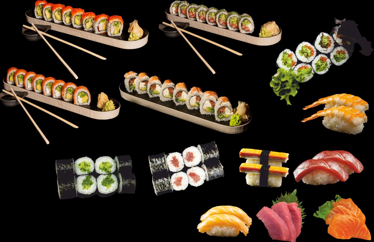 IVA BIG SET - 70 AD - California Roll (8 Ad/Pcs), Scandinavia Roll (8 Ad/Pcs),Philadelphia Roll (8 Ad/Pcs), Samurai Roll (8 Ad/Pcs), Yasai Roll (8 Ad/Pcs), Kappa Maki (8 Ad/Pcs),Maguro Maki (8 Ad/Pcs), Sake Nigiri (2 Ad/Pcs),Maguro Nigiri (2 Ad/Pcs), Ebi Nigiri (2 Ad/Pcs),Kani Nigiri (2 Ad/Pcs),Sake Sashimi (3 Ad/Pcs),Magura Sashimi (3 Ad/Pcs)(Zencefil turşusu, Vasabi ve Soya Sosu ile)