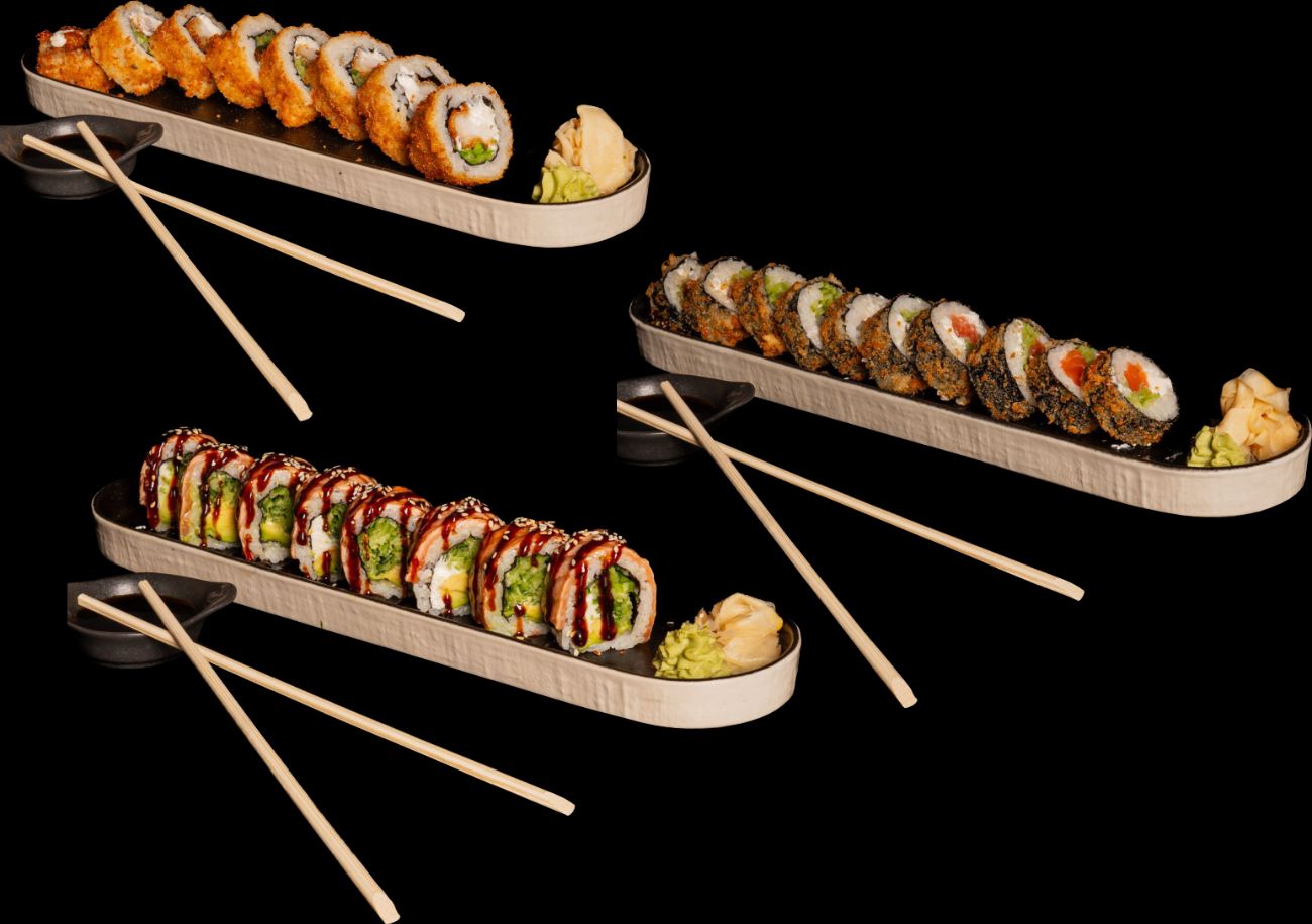 IVA HOT SET - 24 AD - Shirmp Crunchy Roll (8 Ad), Tempura Roll (8 Ad),  Sake Tereyaki Roll (8 Ad) (Zencefil turşusu, Vasabi ve Soya Sosu ile)
