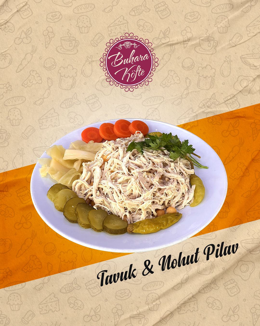 Tavuk Pilav - 250 gram nohutlu pirinç pilavı ve 100 gram tavuk eti garnitürleri ile birlikte