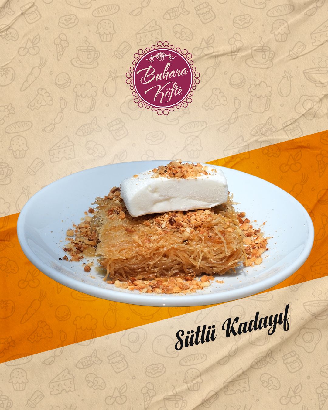 Sütlü Kadayıf - Dodurma Eşliğinde Servis Edilir