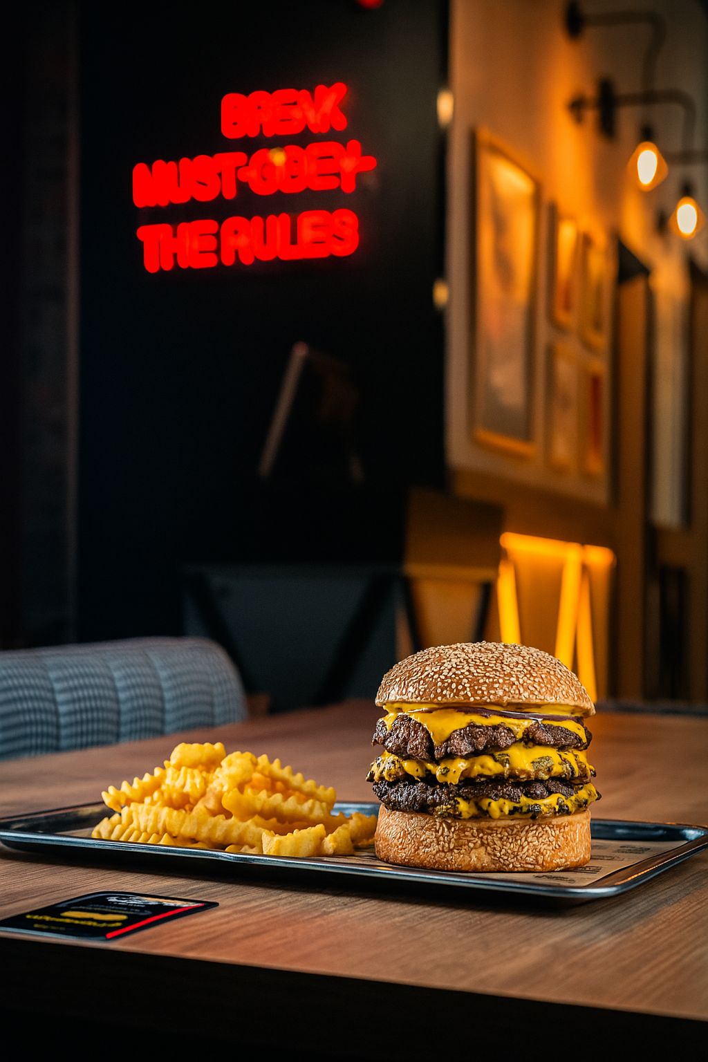 Gorillas XXL Burger - Smash burger köftesi, triple american cheddar, GF Cheddar sos, GF burger sos, kırmızı soğan, çubuk turşu.