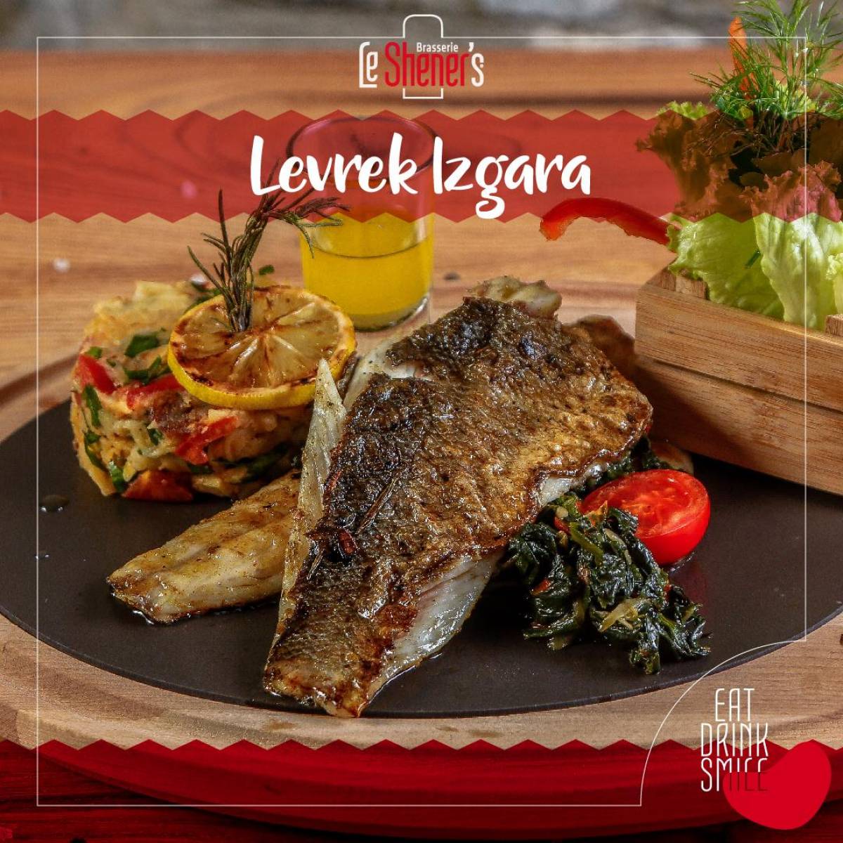 Izgara Levrek Fileto - Ev yapımı patates kek, taze ıspanak sotesi, taze yeşillik buketi ve lemon butter sos ile beraber.....